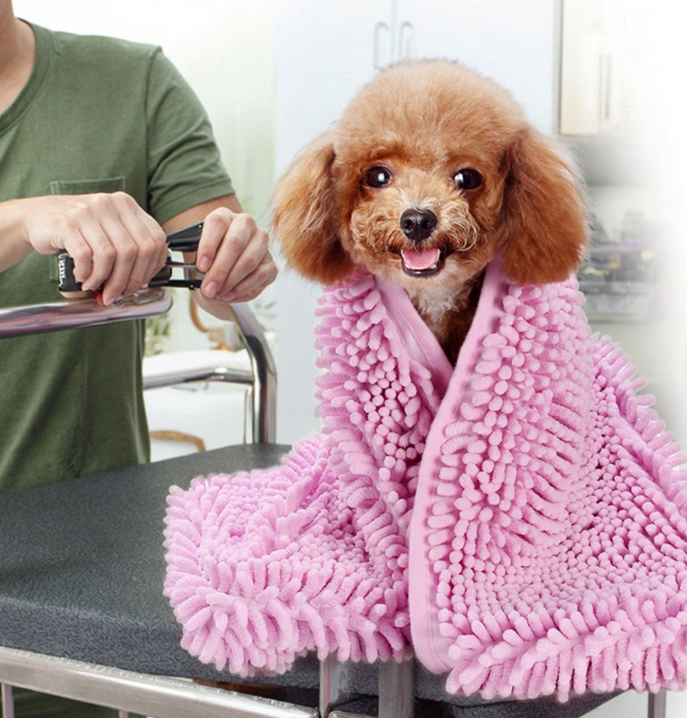 All-Purpose, Highly Absorbent, Soft Chenille Pet Drying Towel — With Pocket Design