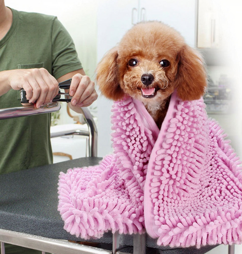 All-Purpose, Highly Absorbent, Soft Chenille Pet Drying Towel — With Pocket Design