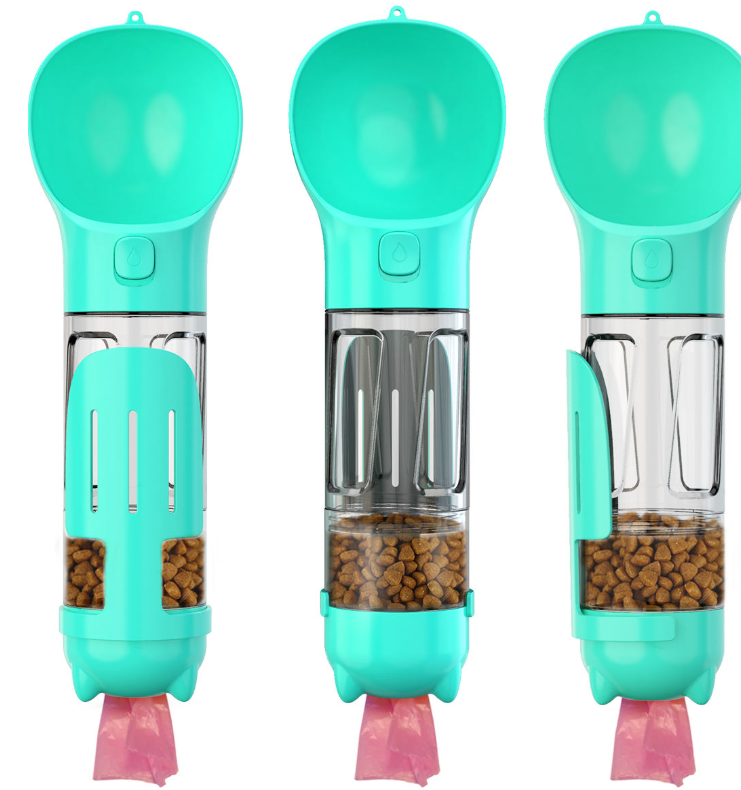 4-in-1 Universal Pet Water Bottle for Cats & Dogs — Includes Waste Scoop & Bags — Portable Outdoor Drinking & Feeding Bowl