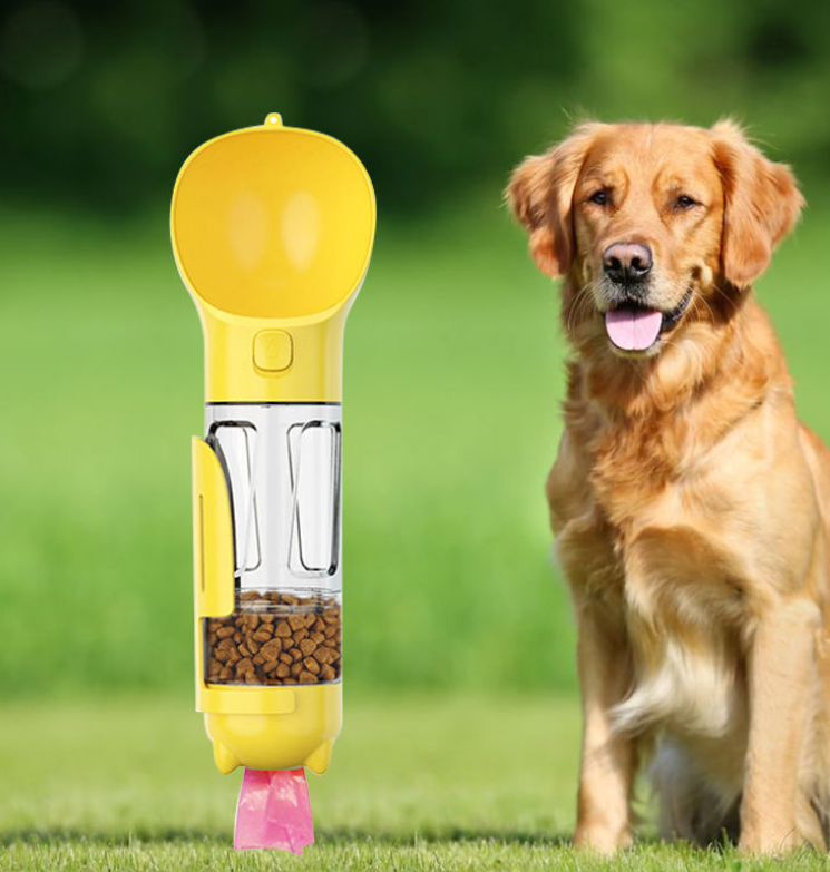 4-in-1 Universal Pet Water Bottle for Cats & Dogs — Includes Waste Scoop & Bags — Portable Outdoor Drinking & Feeding Bowl