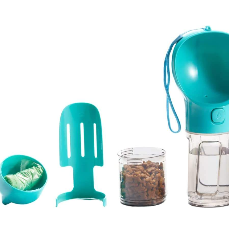 4-in-1 Universal Pet Water Bottle for Cats & Dogs — Includes Waste Scoop & Bags — Portable Outdoor Drinking & Feeding Bowl