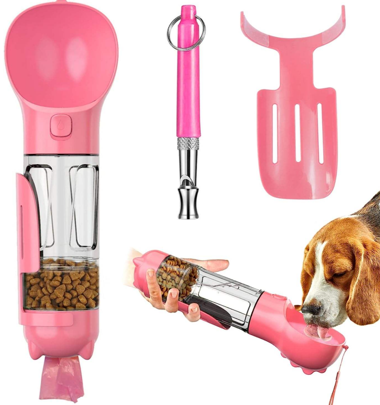 4-in-1 Universal Pet Water Bottle for Cats & Dogs — Includes Waste Scoop & Bags — Portable Outdoor Drinking & Feeding Bowl