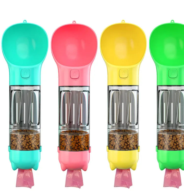 4-in-1 Universal Pet Water Bottle for Cats & Dogs — Includes Waste Scoop & Bags — Portable Outdoor Drinking & Feeding Bowl